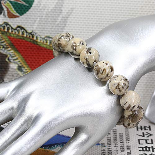 Keleny Natural Gem Semi Precious Gemstones 14mm Round Beads Crystal Stretch Bracelets 7 Inch Unisex - color: 14mm Beige Feldspar