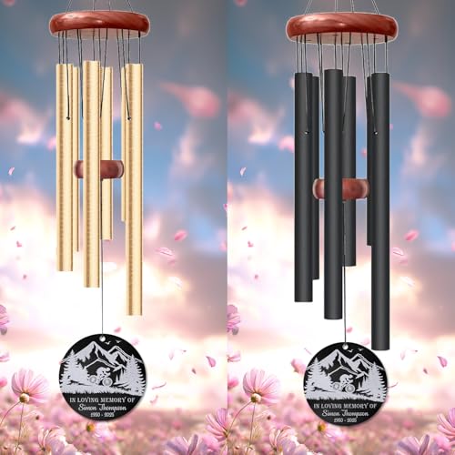 Personalized Mountain Biker Memorial Wind Chime – Custom “in Loving Memory” Cycling Design – White Engraved Outdoor Sympathy Gift for Loss of Loved One – Inspired Adventure Tribute Windchime - size: BikingWC 1