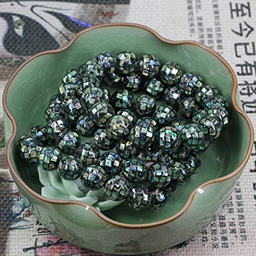 Keleny Semi Precious Stones Natural Gemstones 12mm Round Beads Crystal Stretch Bracelets 7 Inch Unisex - color: Mosaic Abalone Shell