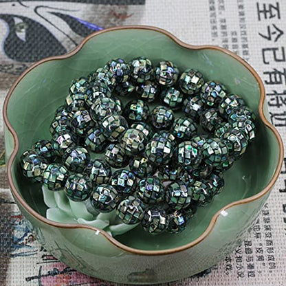 Keleny Semi Precious Stones Natural Gemstones 12mm Round Beads Crystal Stretch Bracelets 7 Inch Unisex - color: Mosaic Abalone Shell
