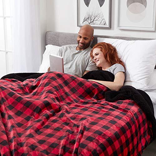 Sherpa Throw Blanket Super Soft Reversible Ultra Luxurious Plush Blanket, 60 x 80 inches, Buffalo Check Red/Black - color: Buffalo Check Red / Black, size: Twin (60" x 80")