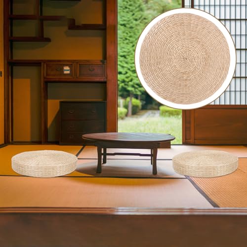Woven Round Meditation Cushion 6cm Thick Tatami Floor Pillow Japanese Style Straw Seat Pad for Yoga and Home Seating