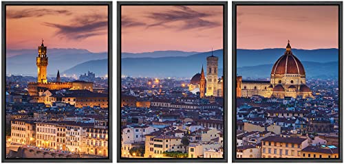 wall26 Framed Canvas Print Wall Art Set Cathedral Duomo Sunset in Florence, Italy Architecture & Maps Cityscape Photography Realism Modern for Living Room, Bedroom, Office - 16"x24"x3 Black - color: Artwork - 14, size: 16" x 24" x 3 Panels BLACK