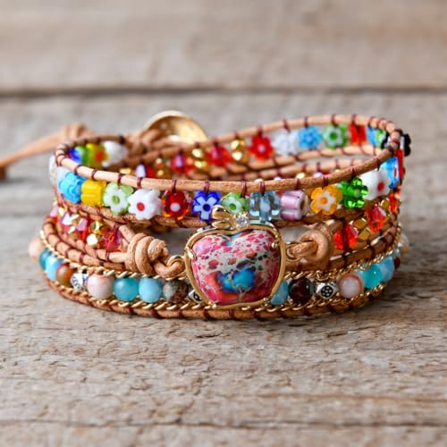 YGLINE Boho Handmade Natural Stone Wrap Bracelets Crystal Beads Bracelet Jewelry