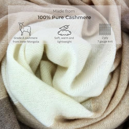 Jet&Bo 100% Pure Cashmere Lightweight Travel Wrap, Shawl & Scarf Beige Colorblock 72" x 28" with Protective Storage Bag + Gift Box