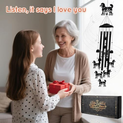 Poodle Wind Chimes for Outside, 34.6 Inch Weather-Resistant Metal Wind Chimes with 4 Aluminum Tubes, Pet Memorial Sympathy Gift for Poodle Dog Lovers, Patio Yard Garden Decor