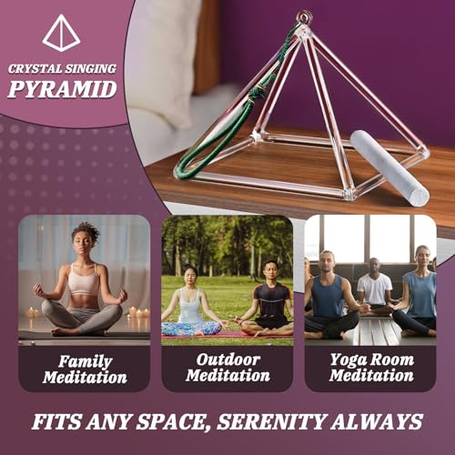 Crystal Meditation Pyramid 8 Inch Singing Bowls Crystal Musical Instrument Geometric Tripod Yoga Meditation Wind Chime Percussion Instrument With Percussion Stick