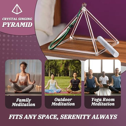Crystal Meditation Pyramid 8 Inch Singing Bowls Crystal Musical Instrument Geometric Tripod Yoga Meditation Wind Chime Percussion Instrument With Percussion Stick