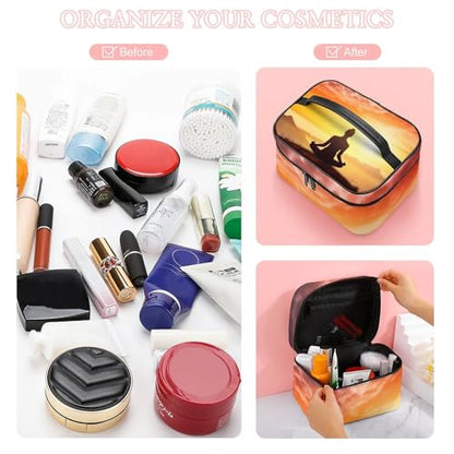 Makeup Bag Yoga Meditation Printed Large Capacity Travel Make Up Bag for Cosmetics Vertical Storage Water-Resistant Leather Toiletry Organizer Skincare Makeup Organizer Bag