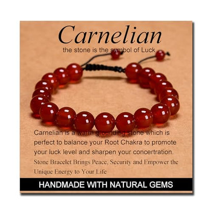 MASSIVE BEADS Handmade Yoga Natural Stone Crystal Healing Power Energy Gifts for Unisex Adult Bracelet Macrame Adjustable - color: Carnelian(Luck), size: 10mm