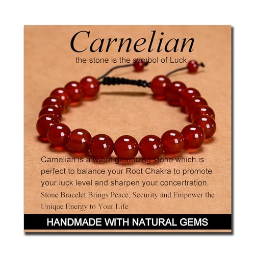 MASSIVE BEADS Handmade Yoga Natural Stone Crystal Healing Power Energy Gifts for Unisex Adult Bracelet Macrame Adjustable - color: Carnelian(Luck), size: 10mm