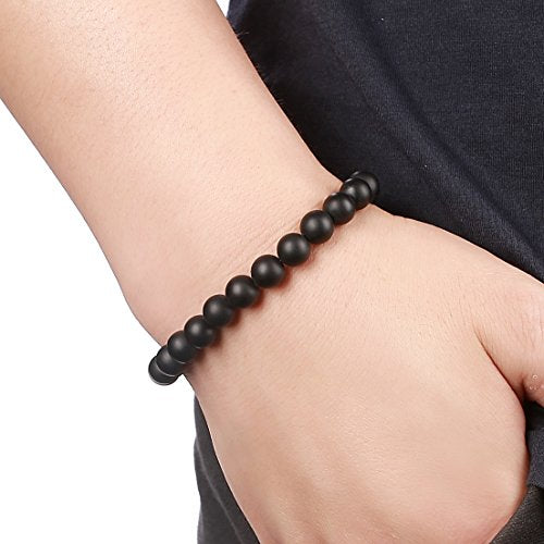 Men Women 8mm Natural Stone Lava Rock Diffuser Bracelet Elastic Yoga Agate Beads Bracelet Bangle - color: Matte Agate