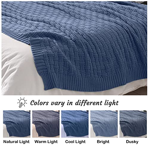 TREELY 100% Cotton Knitted Throw Blanket Couch Cover Blanket(60 x 80 Inches, Dusty Blue) - color: Dusty Blue, size: Twin (60 in x 80 in)