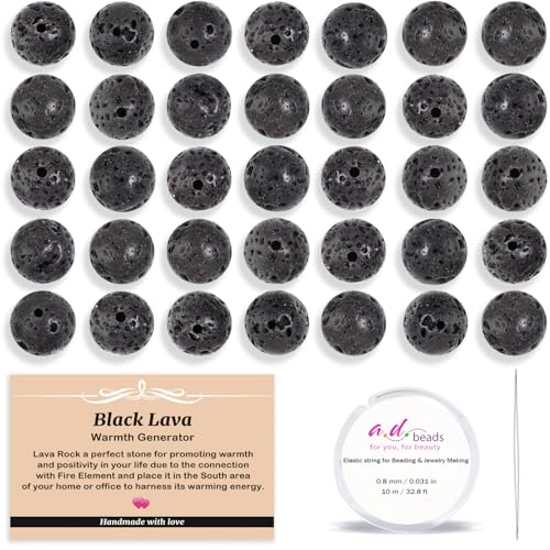 AD Beads 8mm Natural Round Loose Beads 110 Pieces, for Making 108 Mala Prayer Beads Necklace, Bracelet & Yoga Meditation, Jewelry Design (Black Lave) - color: Black Lave, size: 8mm-110pcs