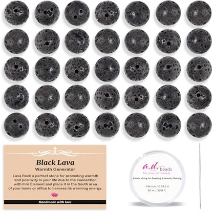 AD Beads 8mm Natural Round Loose Beads 110 Pieces, for Making 108 Mala Prayer Beads Necklace, Bracelet & Yoga Meditation, Jewelry Design (Black Lave) - color: Black Lave, size: 8mm-110pcs