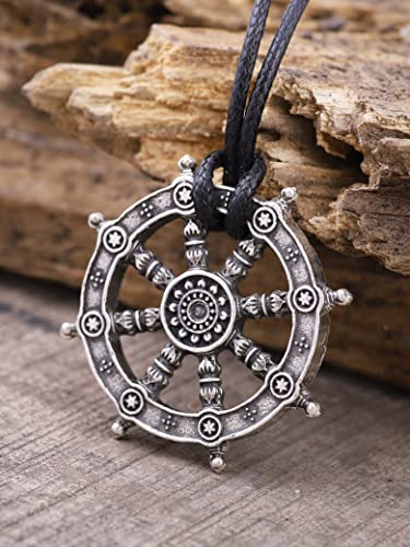 HAQUIL Buddhist Dharma Wheel of Life Dharmachakra Necklace, Buddhist Jewelry Gift for Men and Women