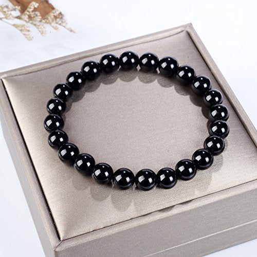 Cherry Tree Collection Gemstone Beaded Stretch Bracelet 8mm Round Beads 7" - color: Black Tourmaline
