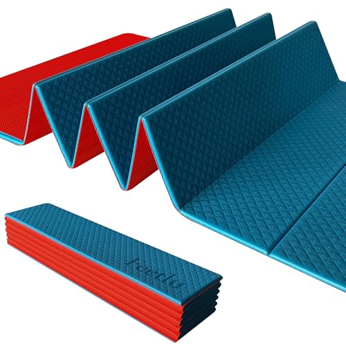 Foldable Yoga Exercise Mat – Lightweight, Anti-Slip, and Easy to Store for Yoga, Pilates, Home Workouts, and Floor Exercises - color: Teal/Orange, size: 24" x 72" x 1/4"