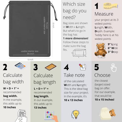 Black Cotton Drawstring Bags, Reusable Quality with Double String, For Pantry Gifts Kitchen - Pack of 6 (Black Cotton Blend, 6 x 8 Inch) - color: Black Cotton Blend, size: 6 x 8 Inch
