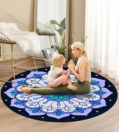 Round Meditation Pilates Yoga Mat Luxury Suede Large Yoga Mat Natural Rubber Non-Slip Base is ery Suitable for Meditation, Stretching, Yoga Environmental Protection, Fitness Exercise, Home and Outdoor. 140CM Diameter - color: Light purple