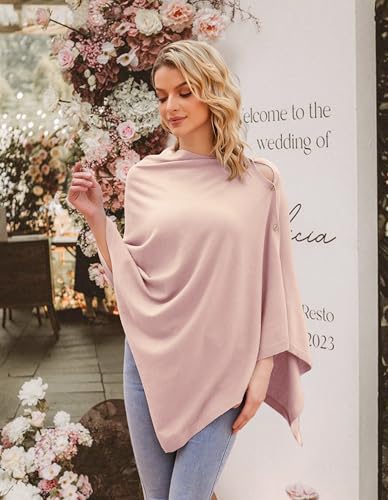 PULI Women's Versatile Knitted Shawls Scarf Poncho Sweater with Buttons Lightweight Spring Summer Fall Wraps - color: A-light Pink