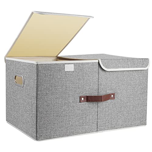 TYEERS Extra Large Collapsible Storage Bins with Lids and Compartments, Washable, Fabric Storage Boxes, 21.7x13x11.8 inches, 1 Pack, Gray - color: Grey, size: 1-Pack 21.7x13x11.8 in