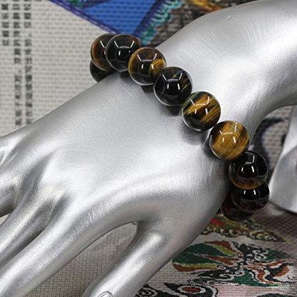 Keleny Natural Gem Semi Precious Gemstones 14mm Round Beads Crystal Stretch Bracelets 7 Inch Unisex - color: Golden Blue Tigers Eye Quartzite