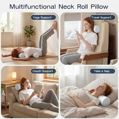 Neck Roll Pillow for Neck Pain Relief - Memory Foam Neck Support Pillow for Bed | Round Neck Pillow for Sleeping, 15.7 * 6 * 6 inch (Cool-Blue)