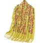 Embroidered Brushed Shawl Paisley Leaves Pattern Scarf Soft Ponchos Wrap Cape With Fringes - color: 032-lemon Yellow