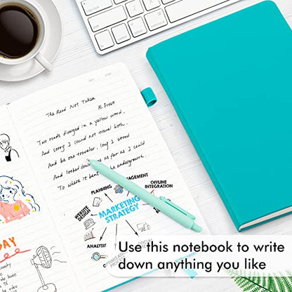 24 Pack Journal Notebook for Work, Feela Business Notebook Bulk Hardcover Lined Writing Journal with Pen Holder for Men Women Note Taking, with 24 Black Pens, 120 GSM, 5.1”x8.3”, A5, Emerald - color: 24 Pack emerald