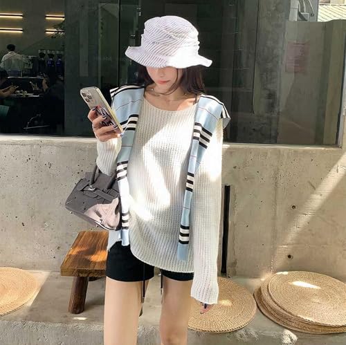 WaJuemy Sweater Shawl Wraps for Women Sweater Knitted Knotted Shawls Travel Casual Scarf Cape Shoulder Tops Fashion Wrap - color: 36 Skyblue/Black