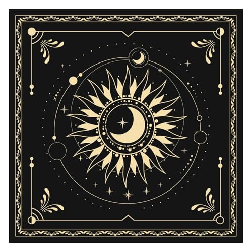 BOXOB Altar Cloth, 18.31x18.31in Delicate Square Sun Moon Alter Cloths Witchcraft Spiritual Tarot Mat Tablecloth Divination Tools and Accessories Perfect Divination Ritual Supplies