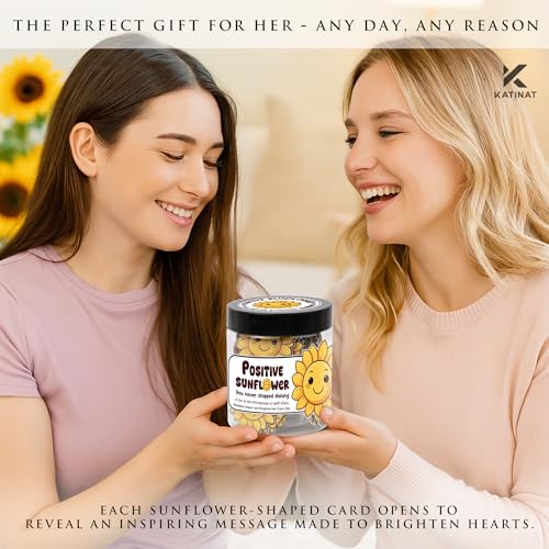 Positive Sunflowers Jar, 60 Positive Affirmations Cards, Sunflower Gifts for Women, Retirement Gift for Woman, Mom, Friends, Coworker, Boss Lady, Christmas Gift, White Elephant Gifts - color: Positive Yellow Sunflower