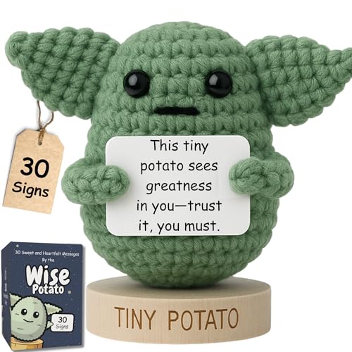Star Wars Gifts | Handmade Baby Yoda Positive Crochet W/ 30 Fun Affirmations | Gift for Birthday, Fathers Day, Graduation | Starwars Present for Dad, Men, Brother, Women, Son | Star Wars Office Decor - color: Baby Yoda