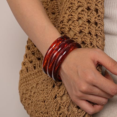 DATOA Minimalist Resin Open Cuff Bracelet Multi-Layered Neutral Tone Bangle, Statement Lightweight Jewelry for Women Men Everyday Wear & Gifting - color: Amber