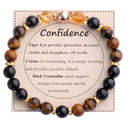 KSQS Healing Stone Bead Bracelet for Women, Natural Gemstones Balance Protection Bracelet, Spiritual Crystal Beads Bracelet Anxiety Relief with Meaning Card - style: Confidence