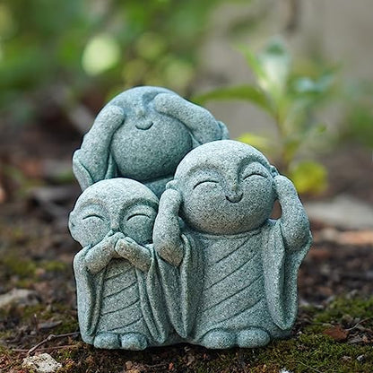 OwMell Japanese Jizo Monk Statue, Buddha Jizo Figurine Memorial Aquarium Statue Ornament - No Evil - color: No Evil