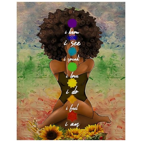 Chakra Wall Art African American Woman - 11x14 Spiritual Meditation Decor - Black Art Positive Affirmations Poster - Inspirational Yoga Room Print - Mindfulness Gifts for Women - UNFRAMED - size: 11"L x 14"W