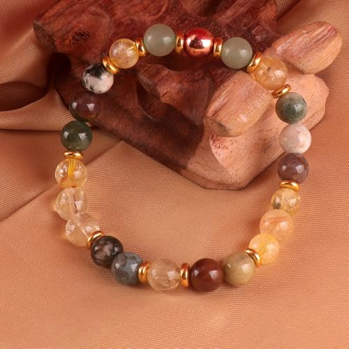 KSQS Healing Stone Bead Bracelet for Women, Natural Gemstones Balance Protection Bracelet, Spiritual Crystal Beads Bracelet Anxiety Relief with Meaning Card - style: Wealth