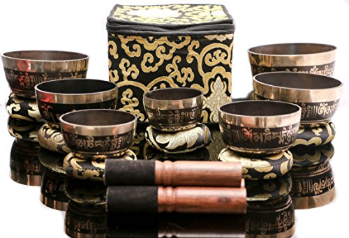 Tibetan Singing Bowl Set - Singing buddhist meditation chakra bowl set - Tibetan singing bowl mallet - meditation set singing bowl yoga - buddhist meditation cushions Om Mani Padme Hum