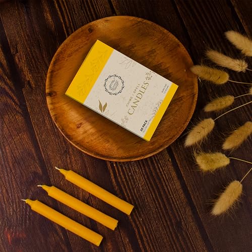 Raajsee Unscented Mini Taper Candles Pack of 20, Yellow | 5 Inches (H) Dinner Candle Sticks| Smokeless, and Dripless| Paraffin Wax with Cotton Wicks | Long Burning Time - color: Yellow, size: 5 Inch - Pack of 20