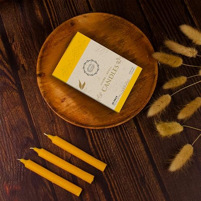 Raajsee Unscented Mini Taper Candles Pack of 20, Yellow | 5 Inches (H) Dinner Candle Sticks| Smokeless, and Dripless| Paraffin Wax with Cotton Wicks | Long Burning Time - color: Yellow, size: 5 Inch - Pack of 20