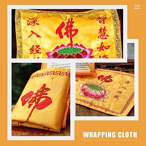 HOMSFOU Brocade Embroidery Buddhist Scripture Packing Cloth Lotus Cover Satin Double Layer Book Protector for Home Office Restaurant Use
