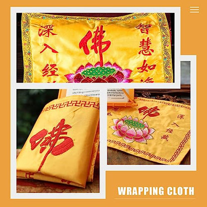 HOMSFOU Brocade Embroidery Buddhist Scripture Packing Cloth Lotus Cover Satin Double Layer Book Protector for Home Office Restaurant Use
