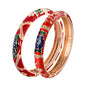 UJOY Classic Cloisonne Bracelets Enamel Jewelry Plated Bamboo Flower Cuff Metal Bangle for Women Gift Box - color: A127-Flower-Red