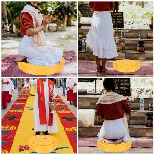 Garneck Meditation Floor Pillow Yellow Floral Seat Cushion Thick Small Zabuton Cushion for Sitting Yoga and Buddhist Worship Floor Mat