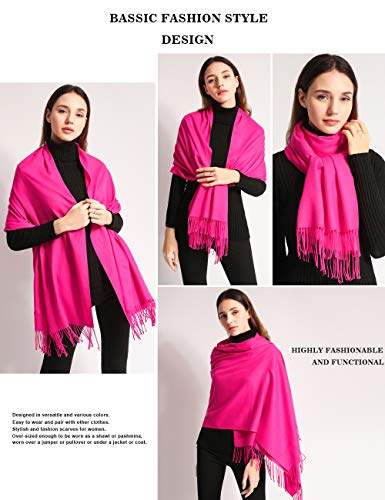Pashmina Shawl Women Winter Scarf Warm Wedding Wraps Ladies Scarves for Evening Dresses - color: Hot Pink