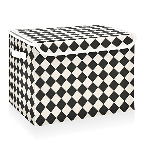 CaTaKu Large Fabric Storage Bins With Lids,Black and White Checkered Storage Boxes With Handles for Organizing Clothes, Collapsible Storage Cube Bins Baskets for Shelves - color: Checkered White