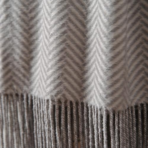 CUDDLE DREAMS Silk Throw Blanket with Hand-Knotted Fringe, Natural, Soft & Breathable (Herringbone Gray) - color: Herringbone Gray