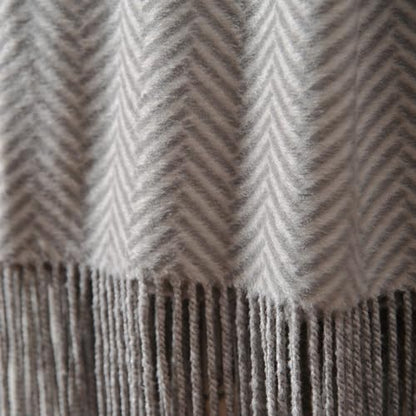 CUDDLE DREAMS Silk Throw Blanket with Hand-Knotted Fringe, Natural, Soft & Breathable (Herringbone Gray) - color: Herringbone Gray